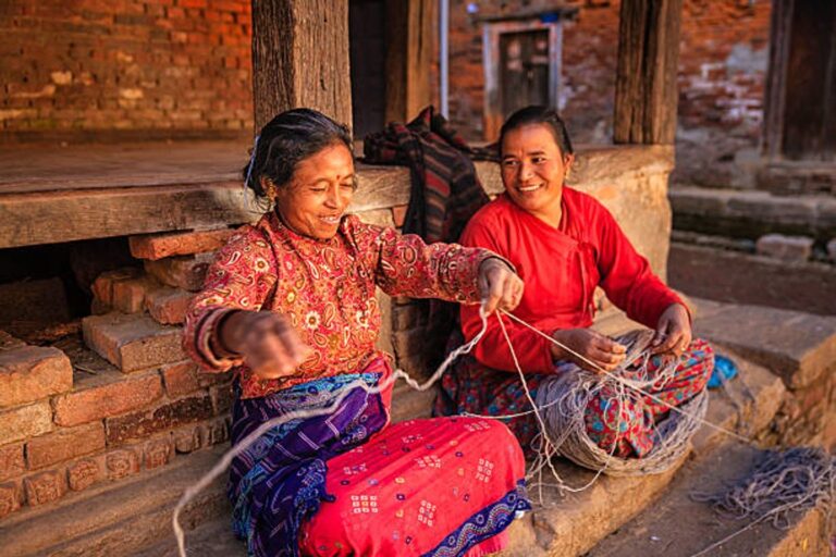 Nepalese woman knitting