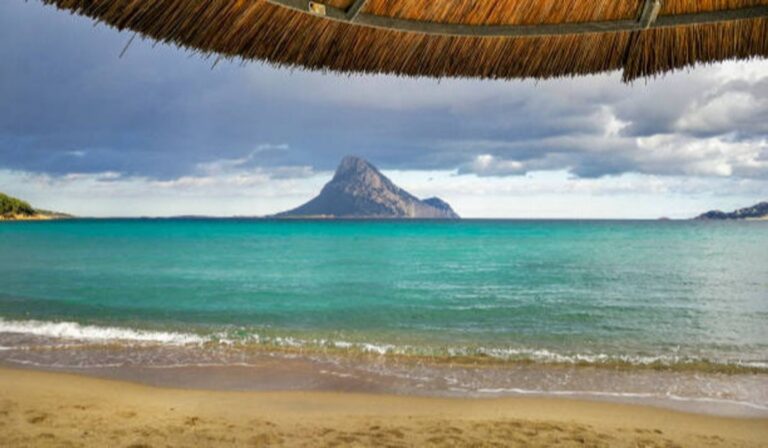 View from Olbia Italy or a volcanic looking island in the mediteranian